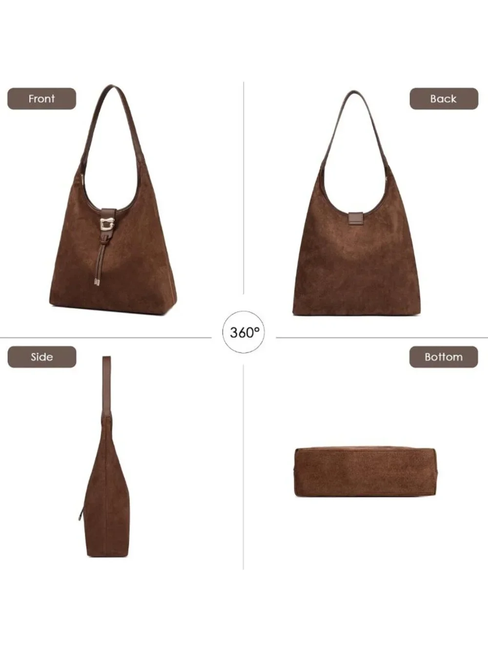 Large Slouchy Suede Hobo Bag for Women - Soft Faux Suede Tote with Zipper